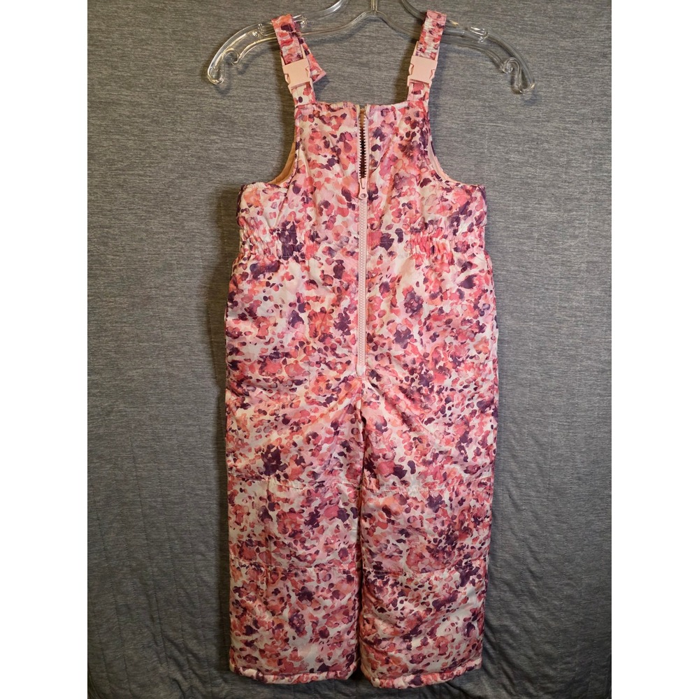 1517 OshKosh Bgosh Kids Pink Purple Abstract Print Snow Bibs Overalls Size M 5-6